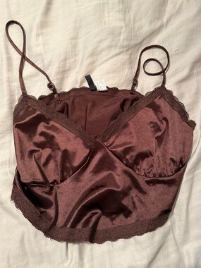 H&M Satin Lace-Trim Cami in Chocolate Brown